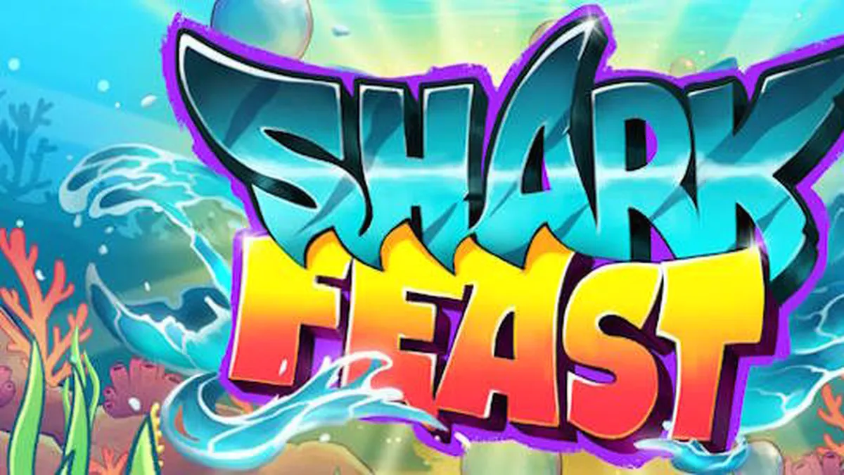Tampilan visual slot Shark Feast dengan tema pesta bawah laut neon