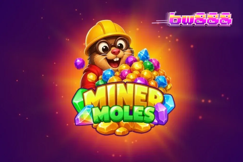 Tampilan visual permainan slot Miner Moles dengan karakter tikus tanah di dalam gua kristal